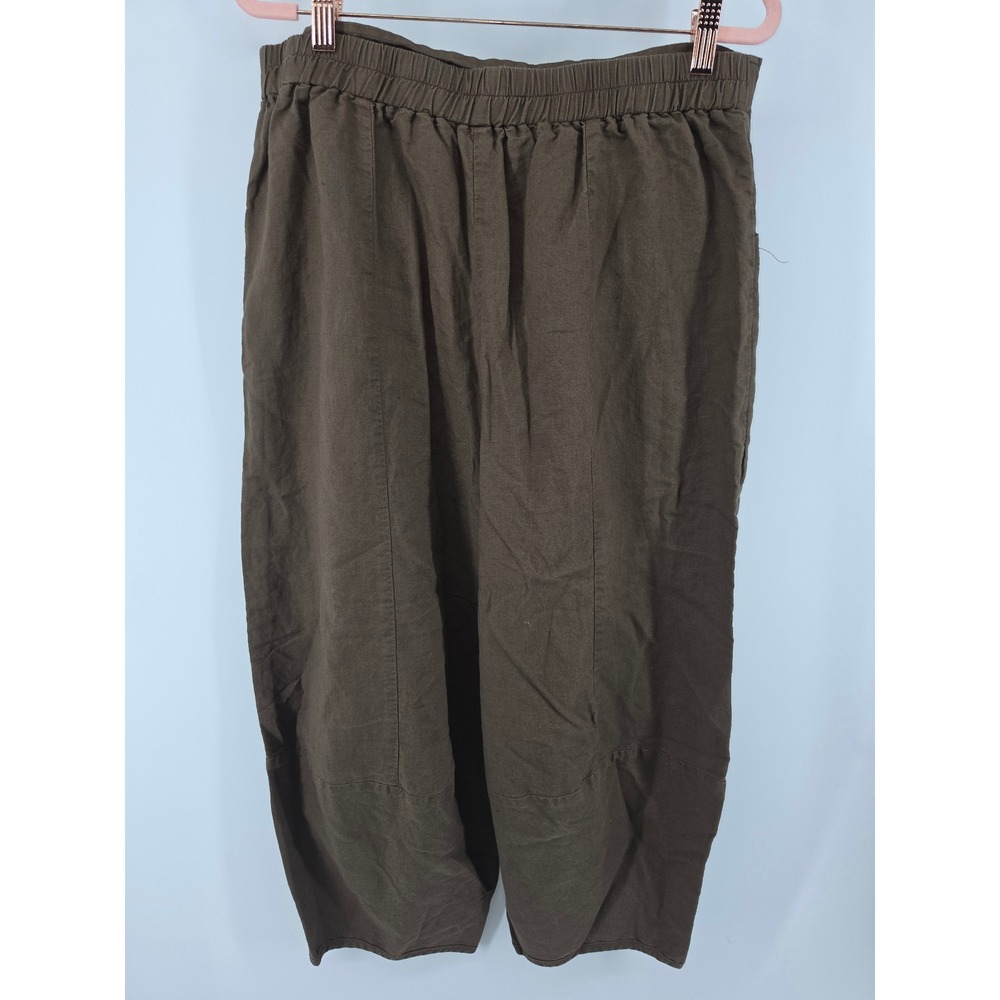 Aeneas Olive Brown Linen Blend Lantern Pants Elastic Waist Tapered Trousers L/XL